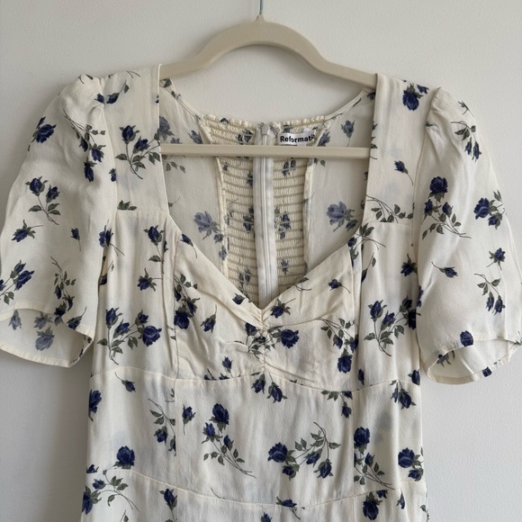 Reformation | White and Blue Floral Brittney Mini Dress in Nightingale ~ US 8 - Picture 8 of 12